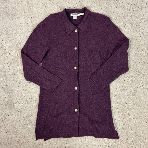 Vintage Eddie Bauer Cardigan Sweater Long Button Front Lambswool Size Medium Wom - Picture 1 of 4